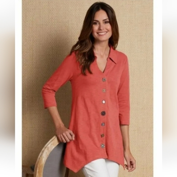 Soft Surroundings Legenlook Vintage Inspired Mixed Button Down Danielle Tunic M - Picture 1 of 13